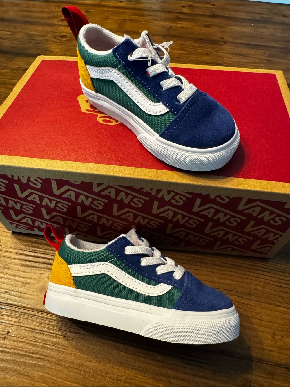 New! Vans Kids/Toddler Navy Green Yellow Old Skool Sneaker